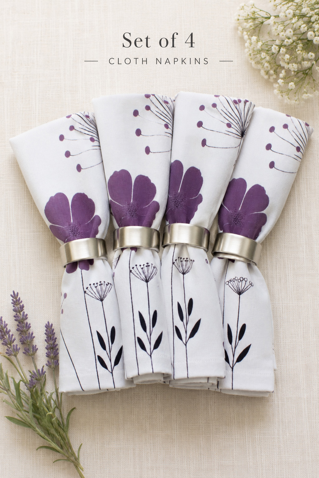 Amethyst Wildflower Napkins 4-set Amethyst Wildflower Napkins 4-set