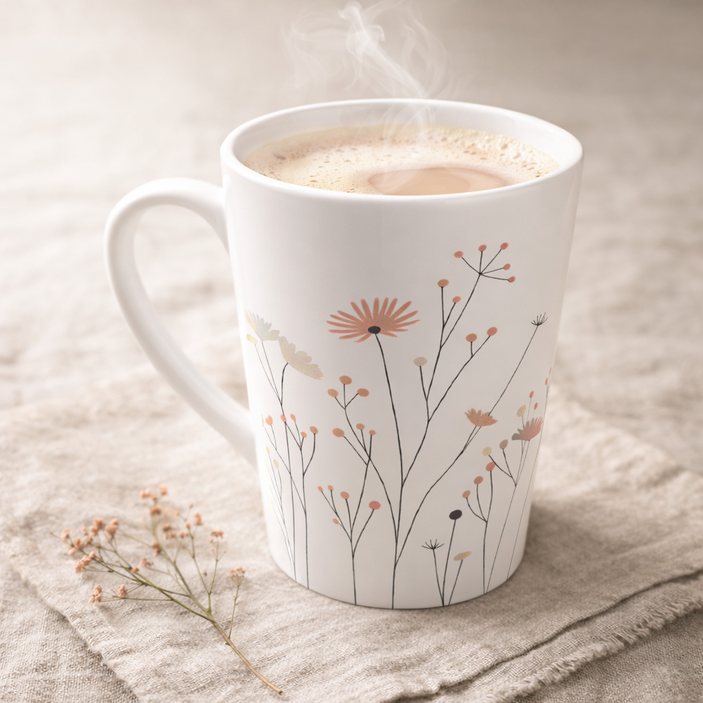 Blush Wildflower Gift Set – Floral Tote Bag & Matching Latte Mug for Her