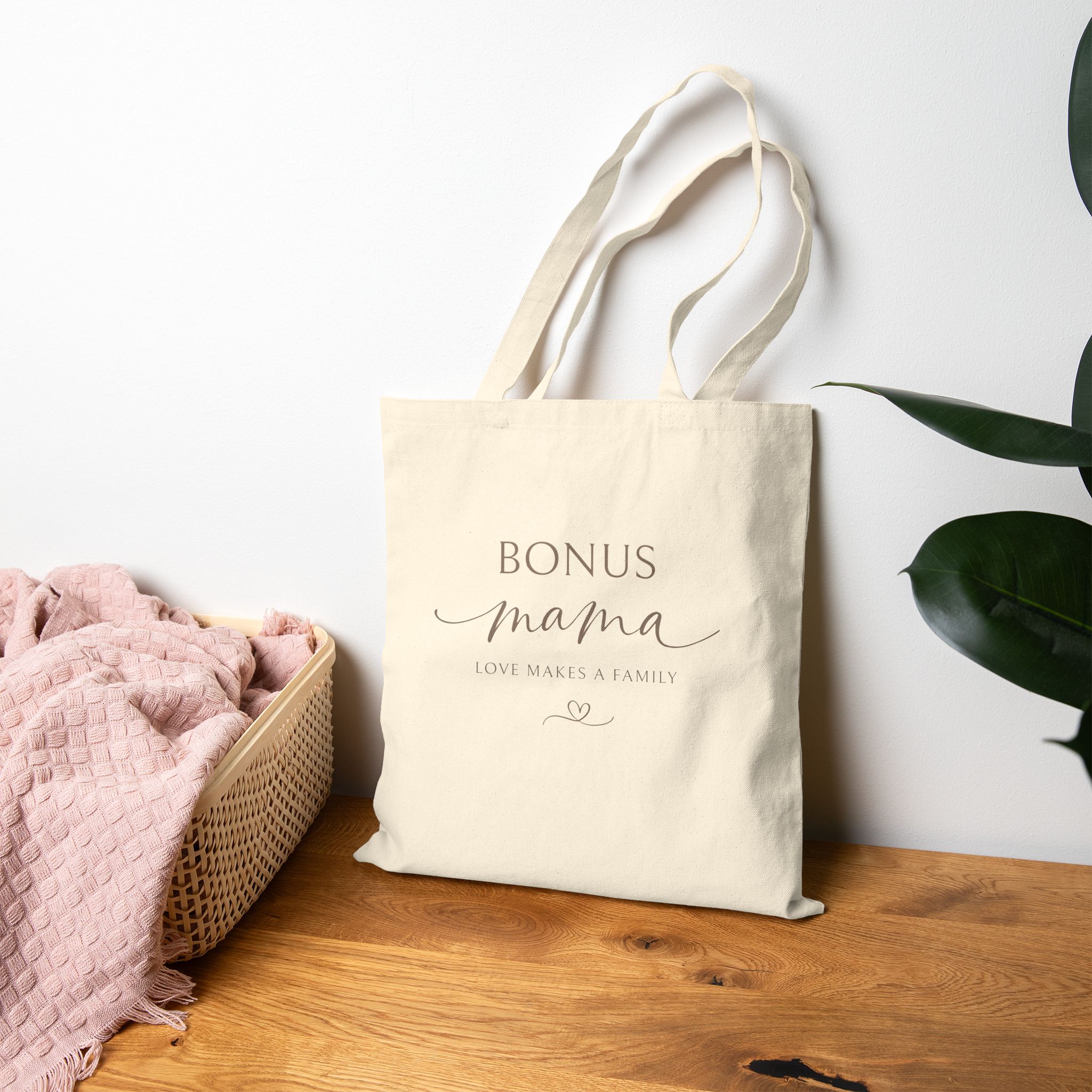 Bonus Mama Love Makes a Family Canvas Tote Bag