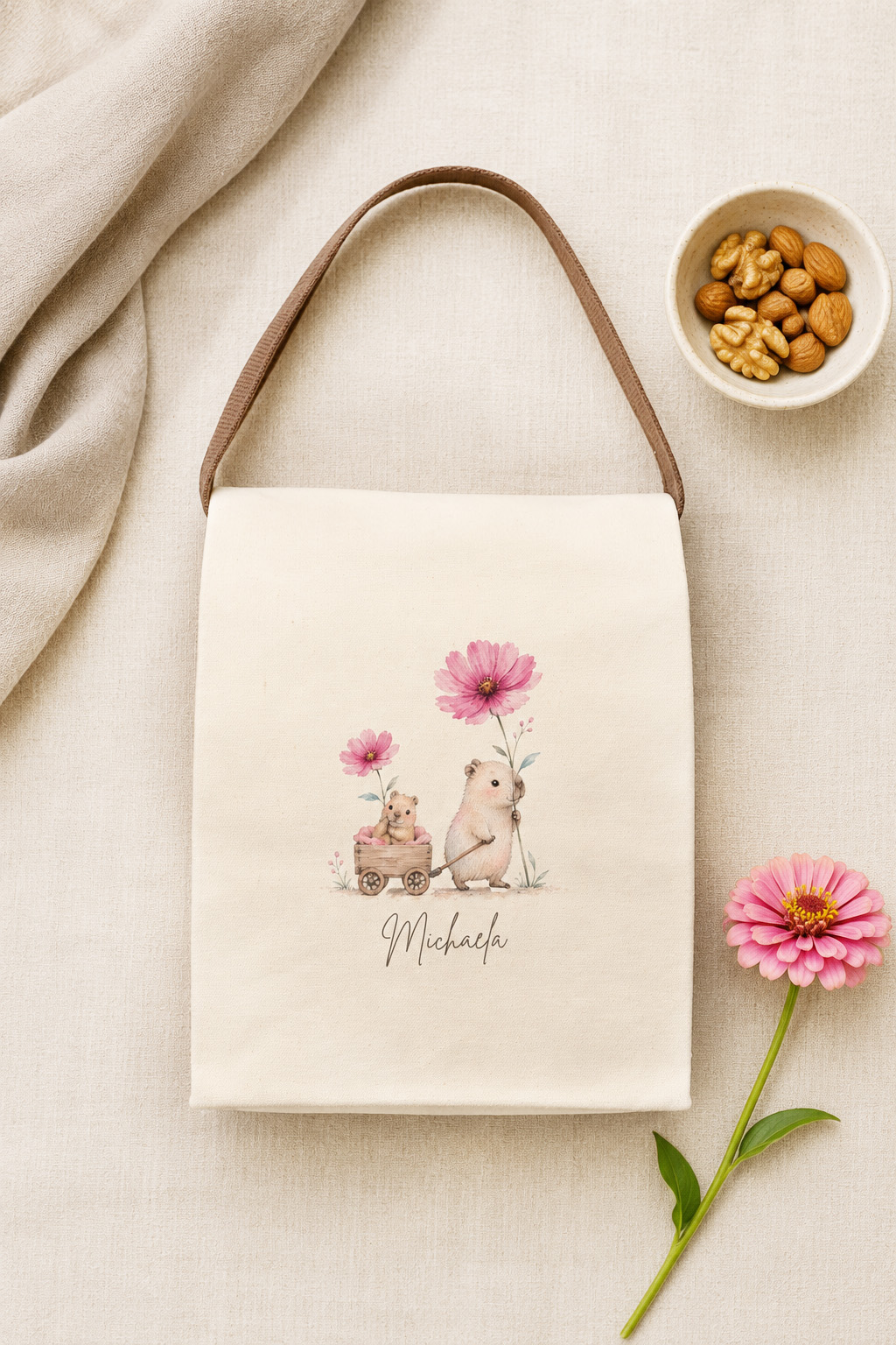 Personalized Capybara Lunch Tote – Capybara Blossom Personalized Capybara Lunch Tote – Capybara Blossom