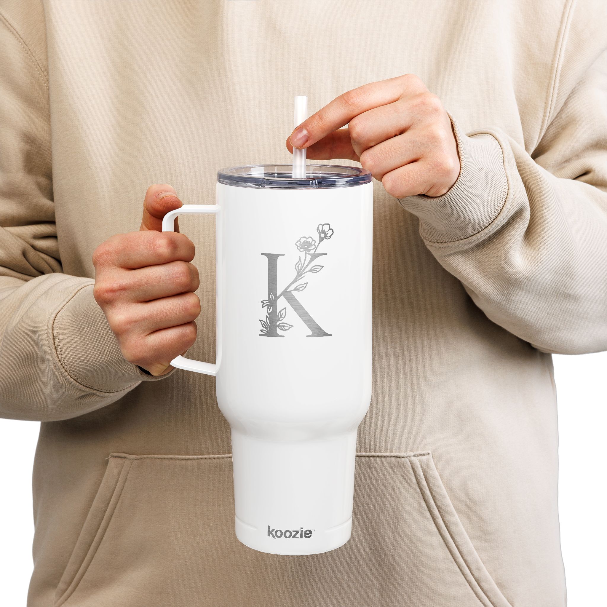 Personalized Phone Number Floral Monogram Engraved Tumbler 40oz