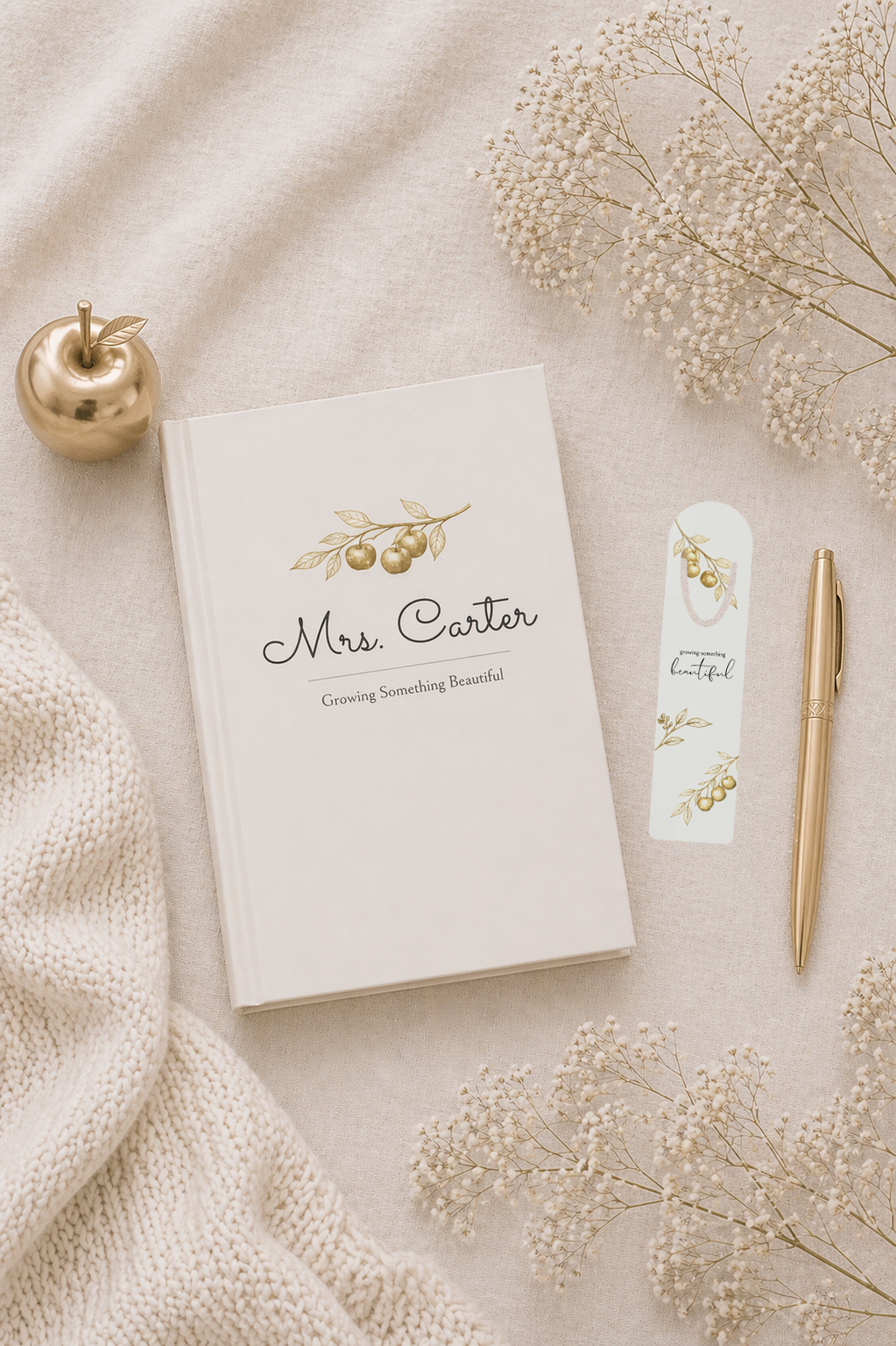 Teacher Appreciation Journal and Bookmark Set – Gold Apple