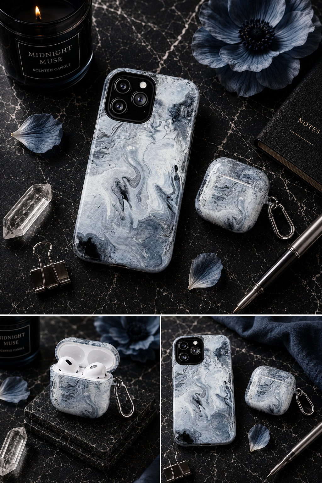 Obsidian Tide Phone Case & AirPods Case Set – Nightstand Art Collection Obsidian Tide Phone Case & AirPods Case Set – Nightstand Art Collection