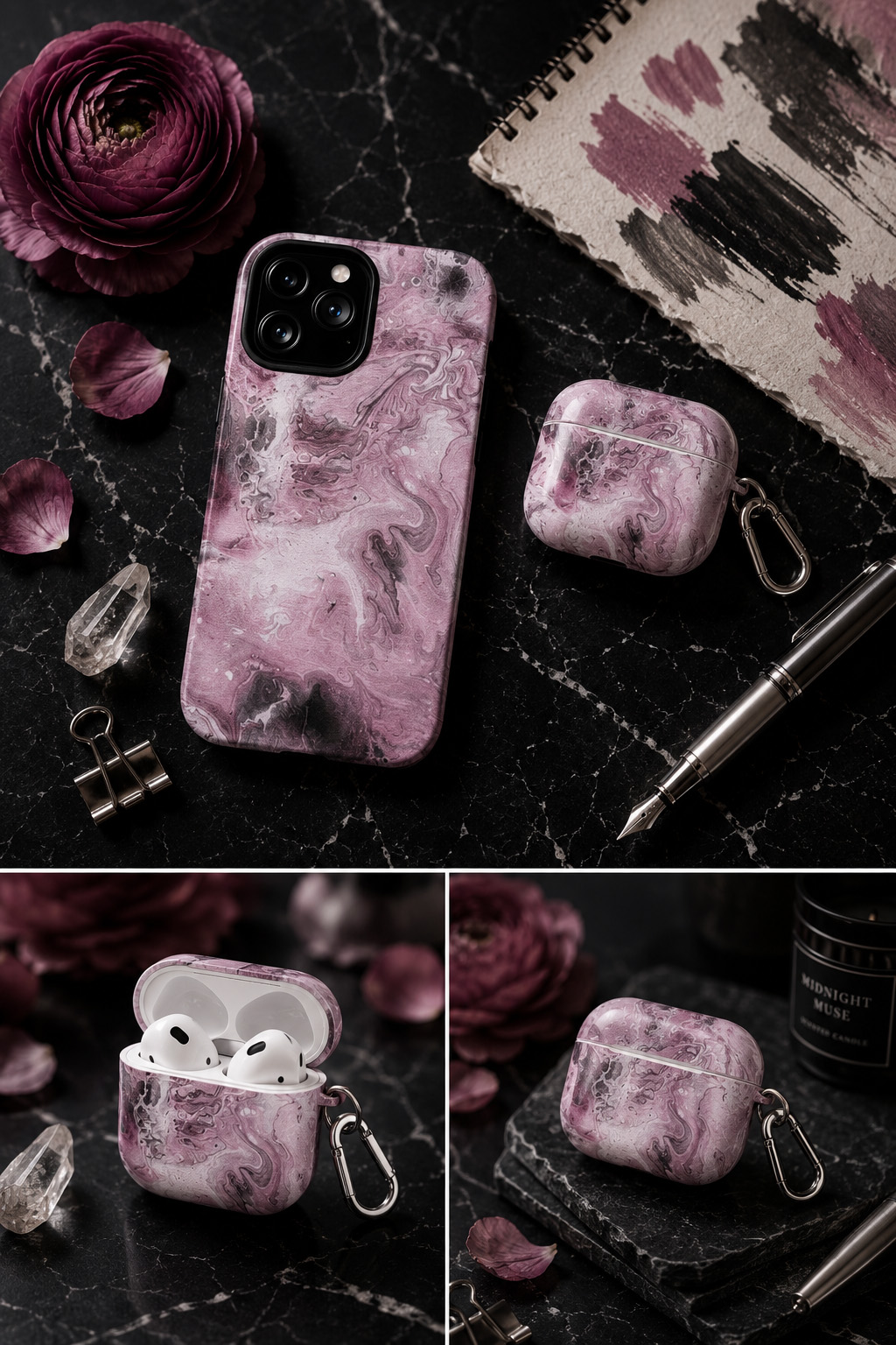Rose Current Phone Case & AirPods Case Set – Nightstand Art Collection