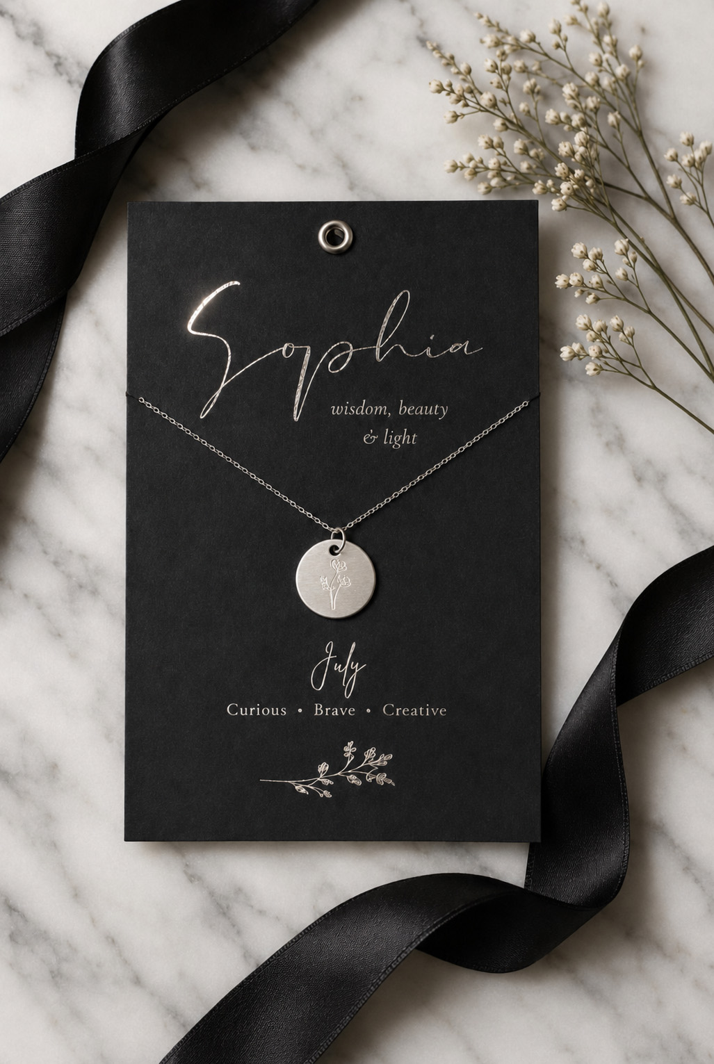 Personalized Poppy Necklace With Silver Foil Meaning Card Personalized Poppy Necklace With Silver Foil Meaning Card