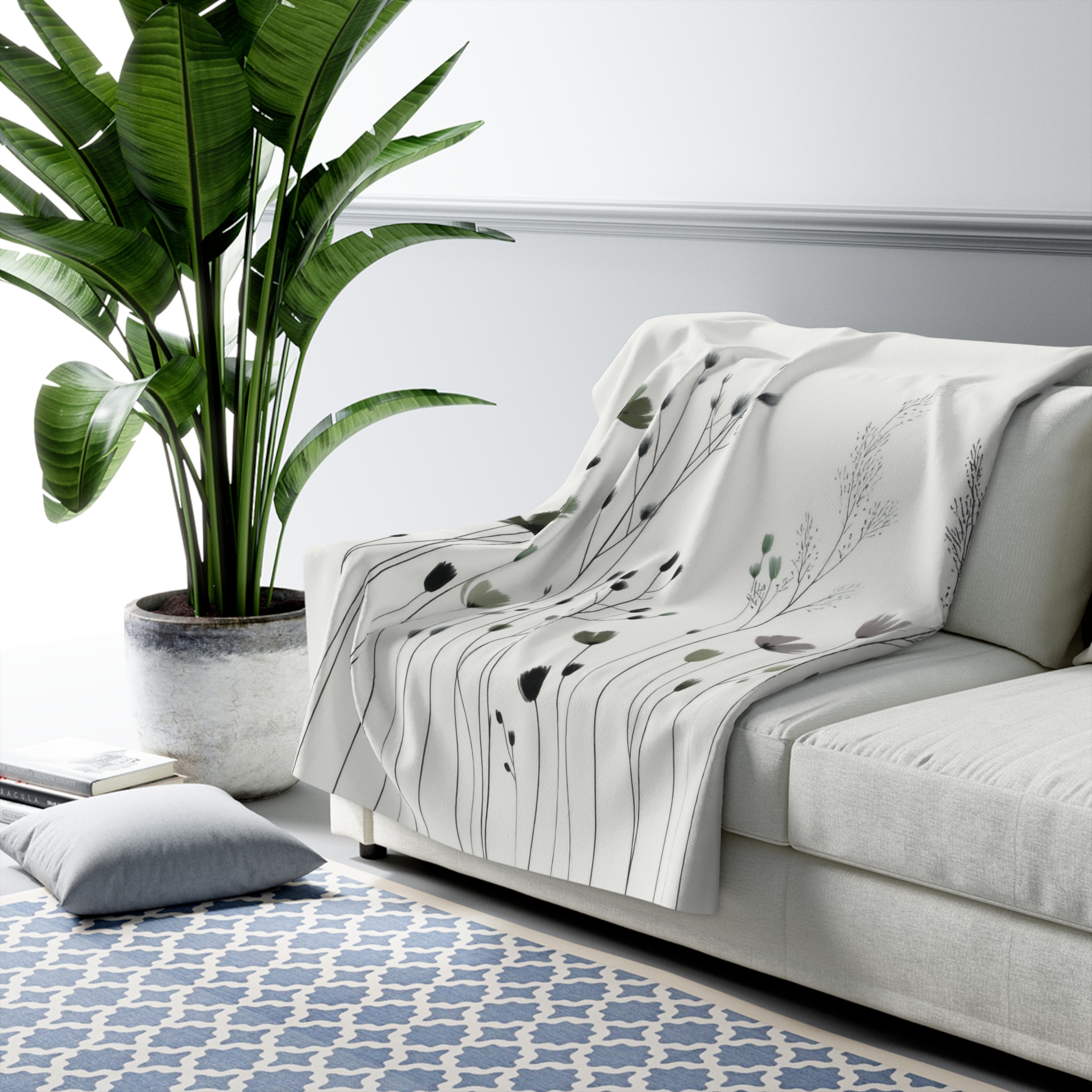 Olive Wildflower Sherpa Throw Blanket