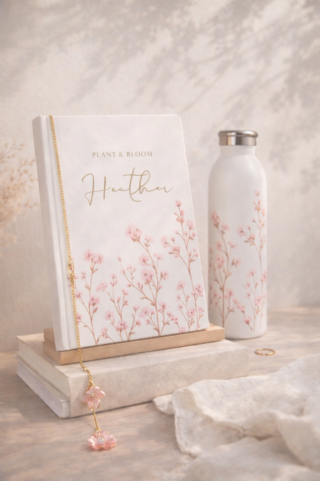 Plant & Bloom Personalized Gift Set – Floral Journal & Stainless Steel Water Bottle for Her