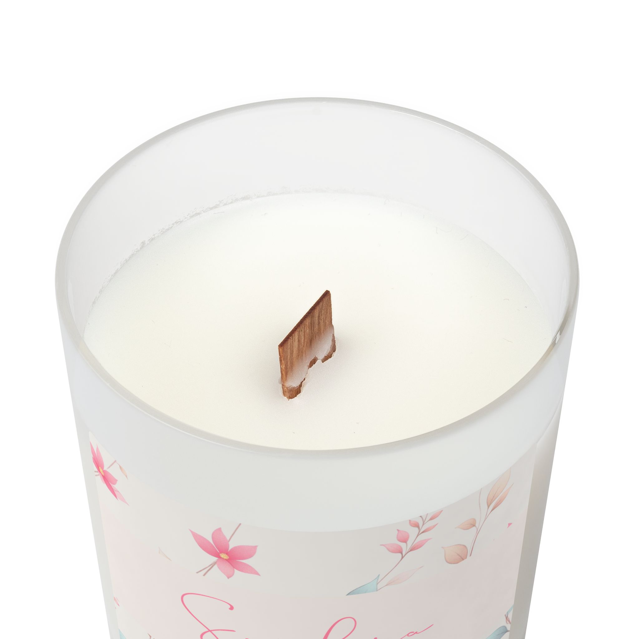 Personalized Floral Frosted Glass Candle 11oz– Rosewater Petal