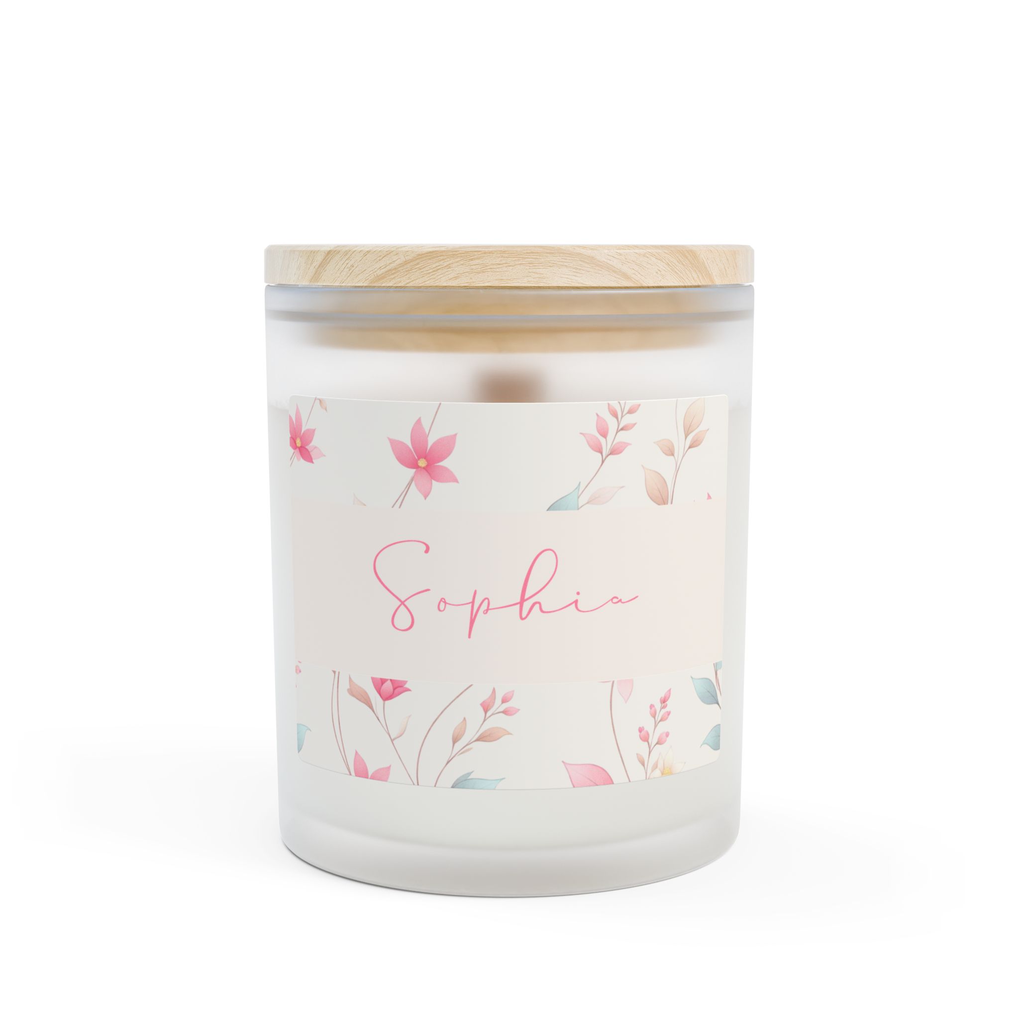 Personalized Floral Frosted Glass Candle 11oz– Rosewater Petal
