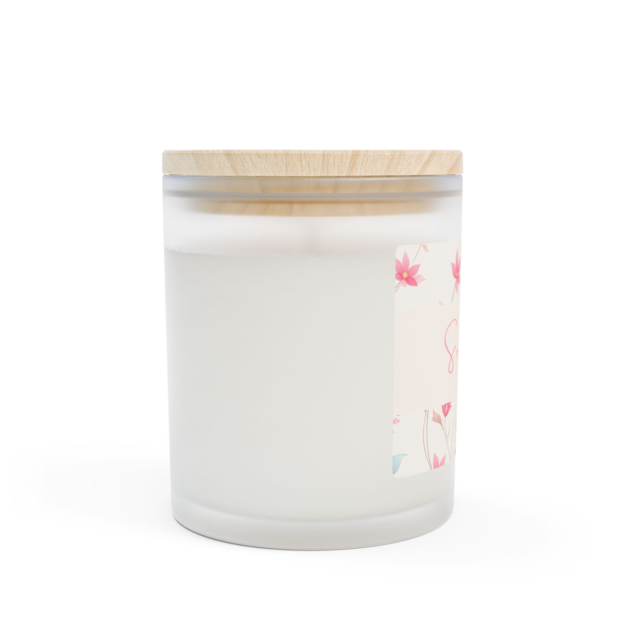 Personalized Floral Frosted Glass Candle 11oz– Rosewater Petal