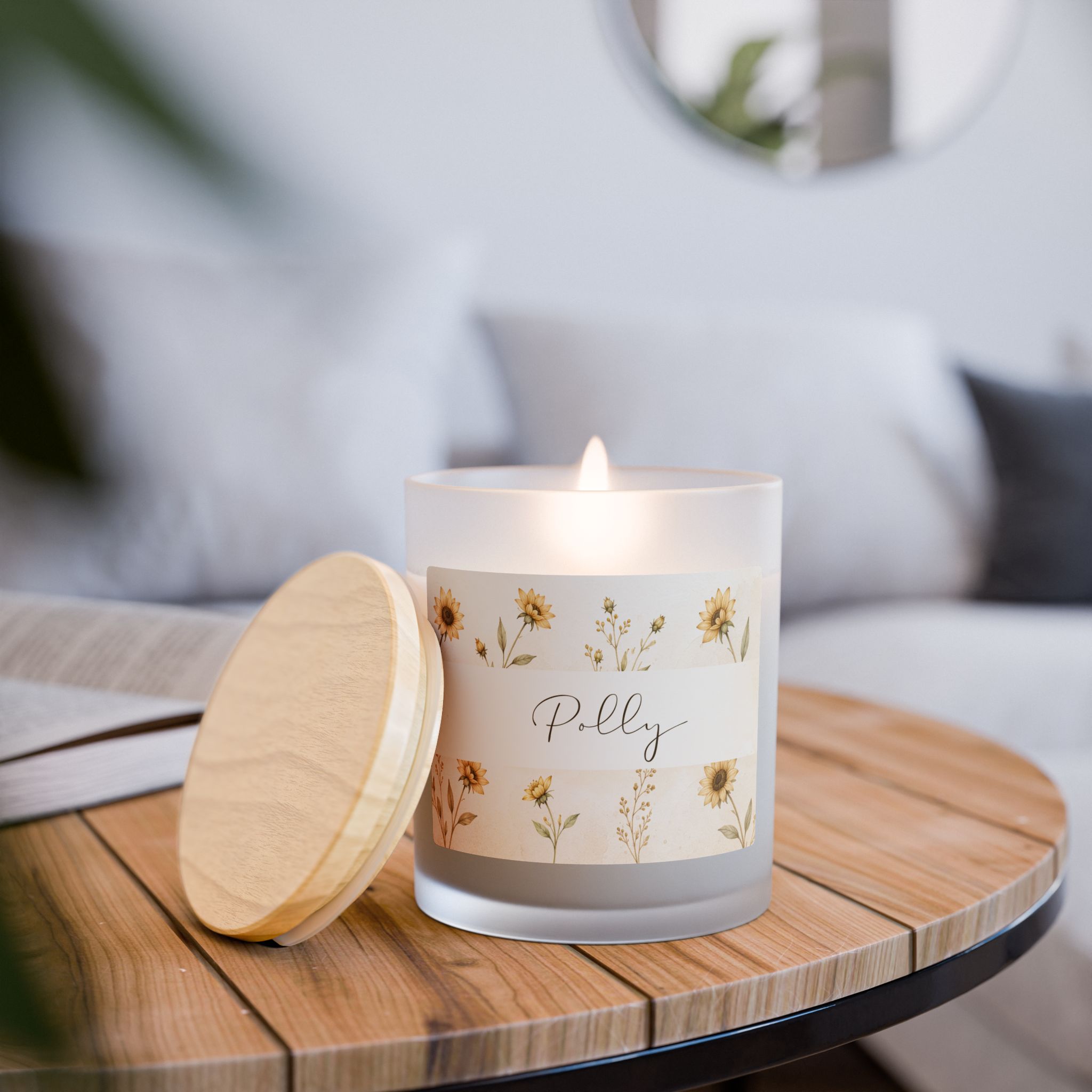 Personalized Sunflower Candle – 11oz Frosted Glass