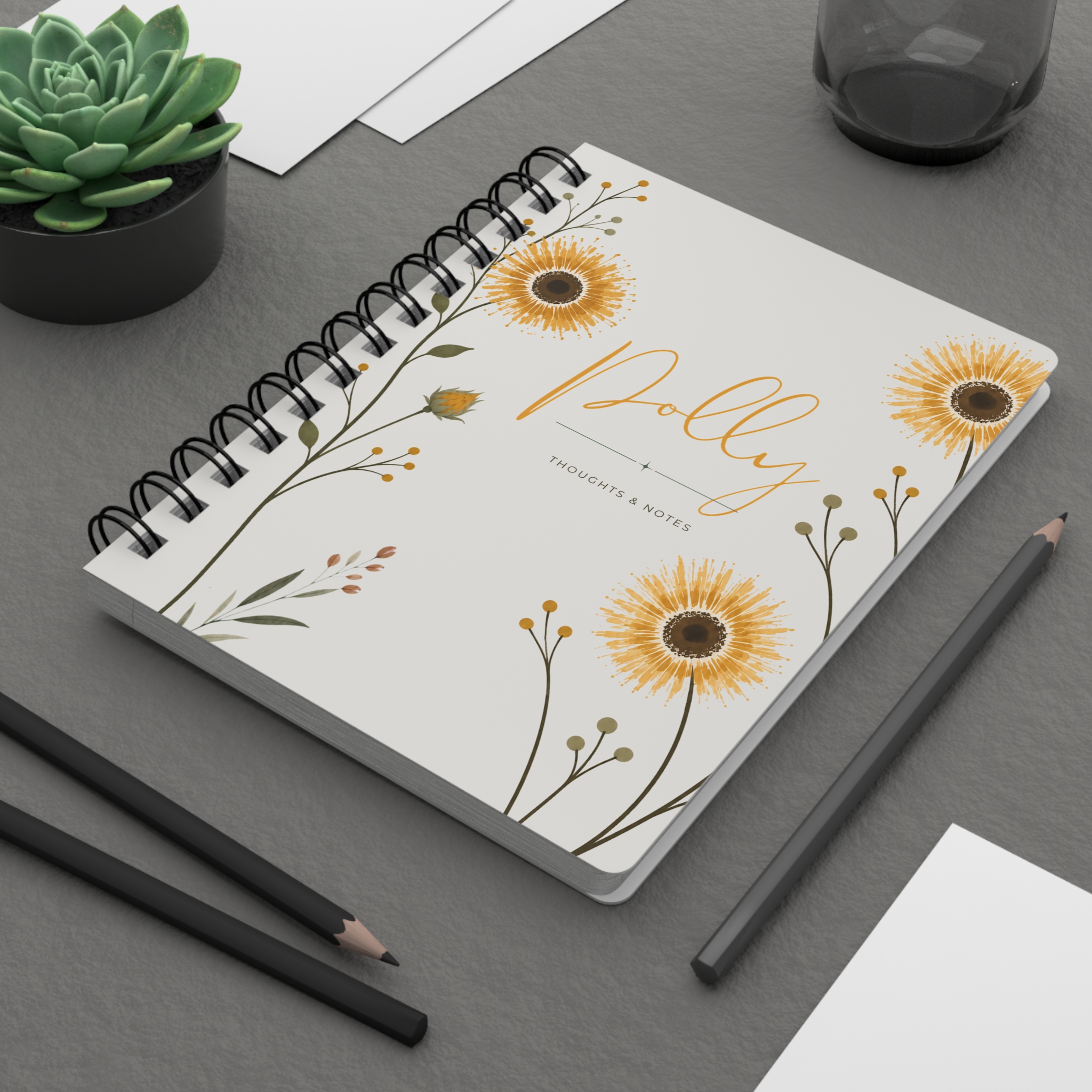 Personalized Sunflower Spiral Bound Journal – Compact 5×7 Notebook