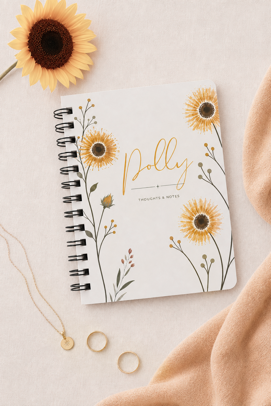 Personalized Sunflower Spiral Bound Journal – Compact 5×7 Notebook Personalized Sunflower Spiral Bound Journal – Compact 5×7 Notebook