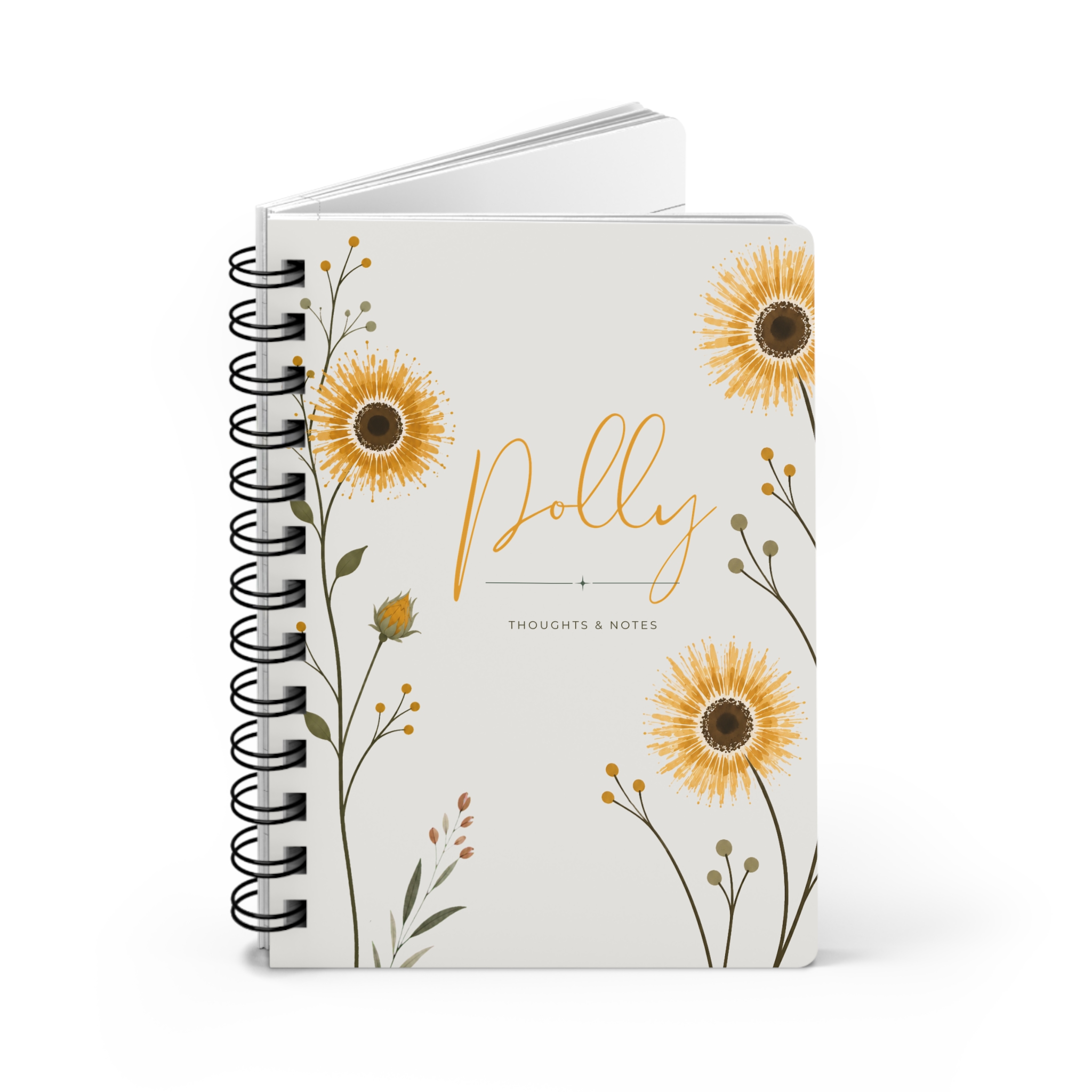 Personalized Sunflower Spiral Bound Journal – Compact 5×7 Notebook