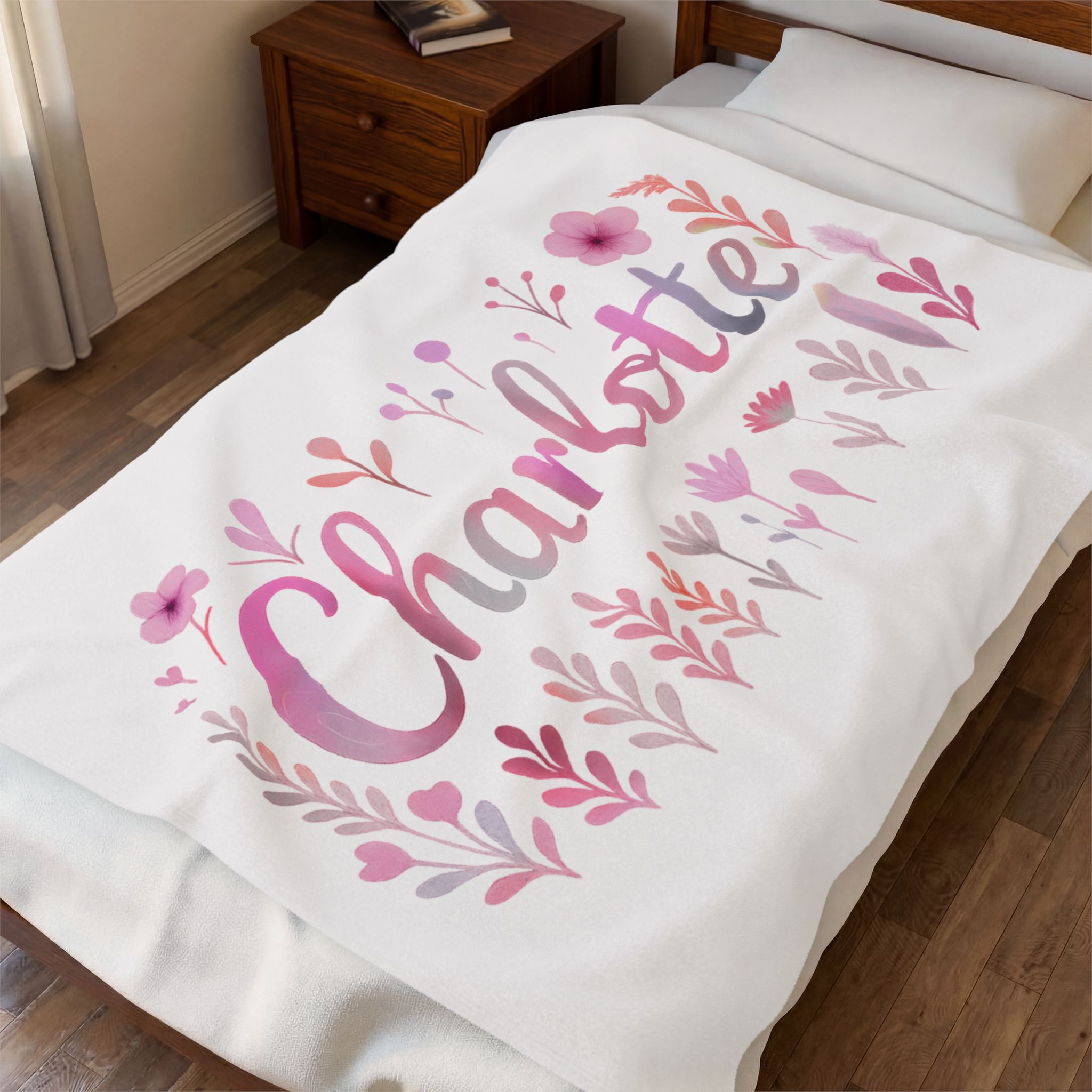 Personalized Wildflower Name Velveteen Blanket – Choose Your Style & Color