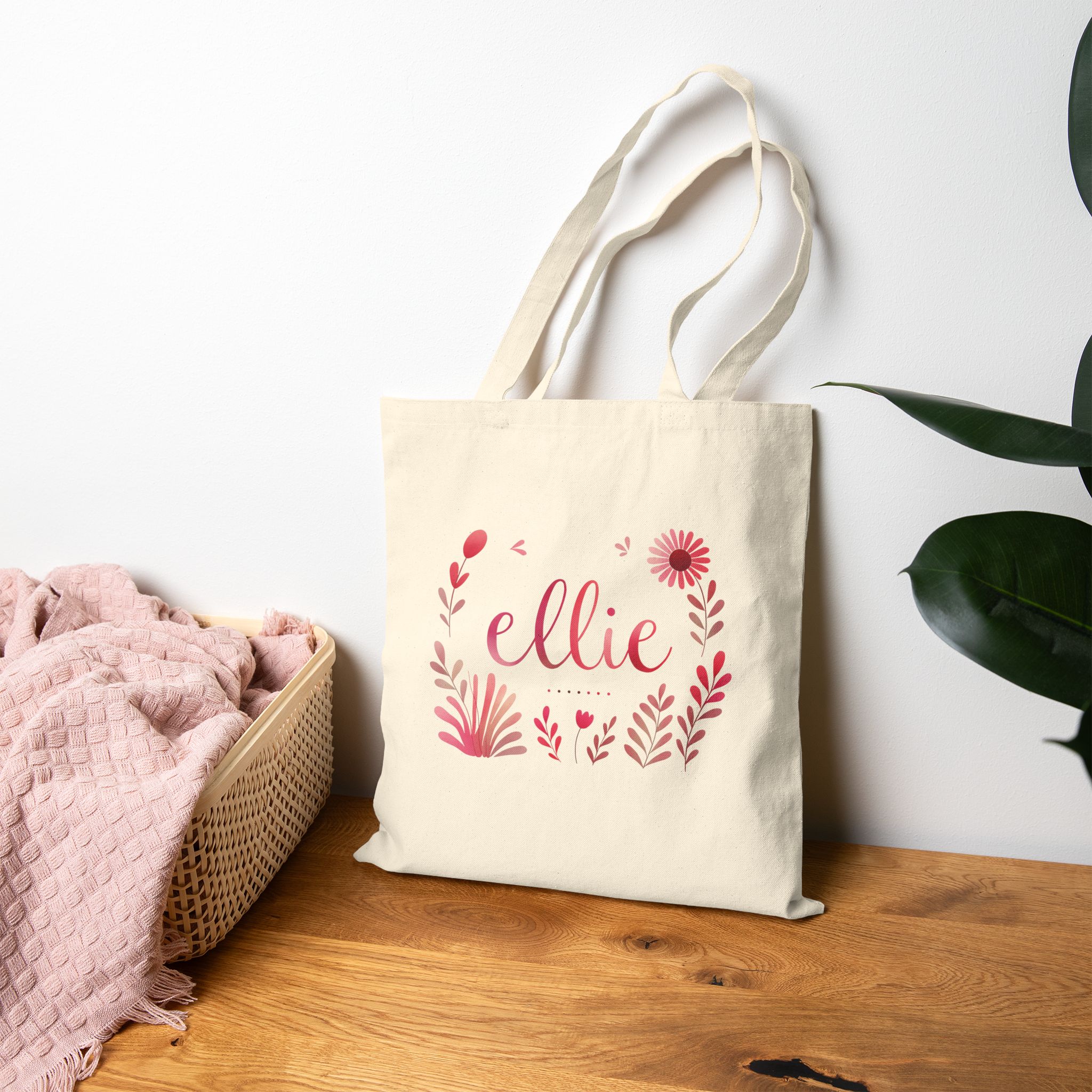 Personalized Wildflower Name Canvas Tote Bag – Choose Your Style & Color